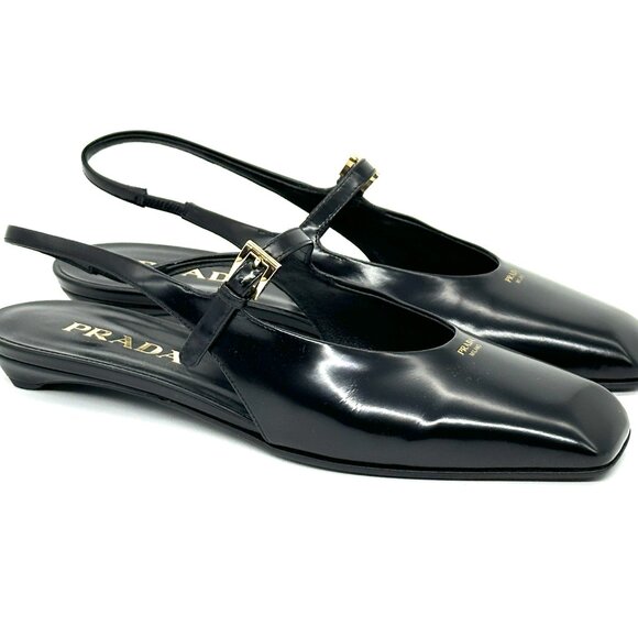 PRADA Modellerie Square Toe Mary Jane Leather Slingback Flat Sandals Shoes - Picture 11 of 16